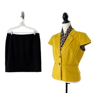 Tahari ASL Women’s Two Piece Gold and Dark Brown Cap Sleeve Skirt Suit Size 14P